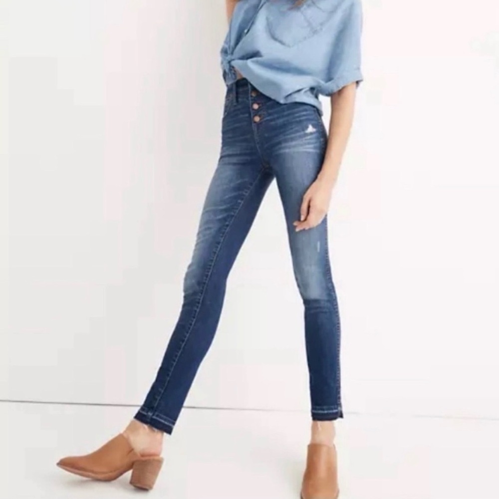 Madewell High Rise Button Fly Skinny Blue Jeans